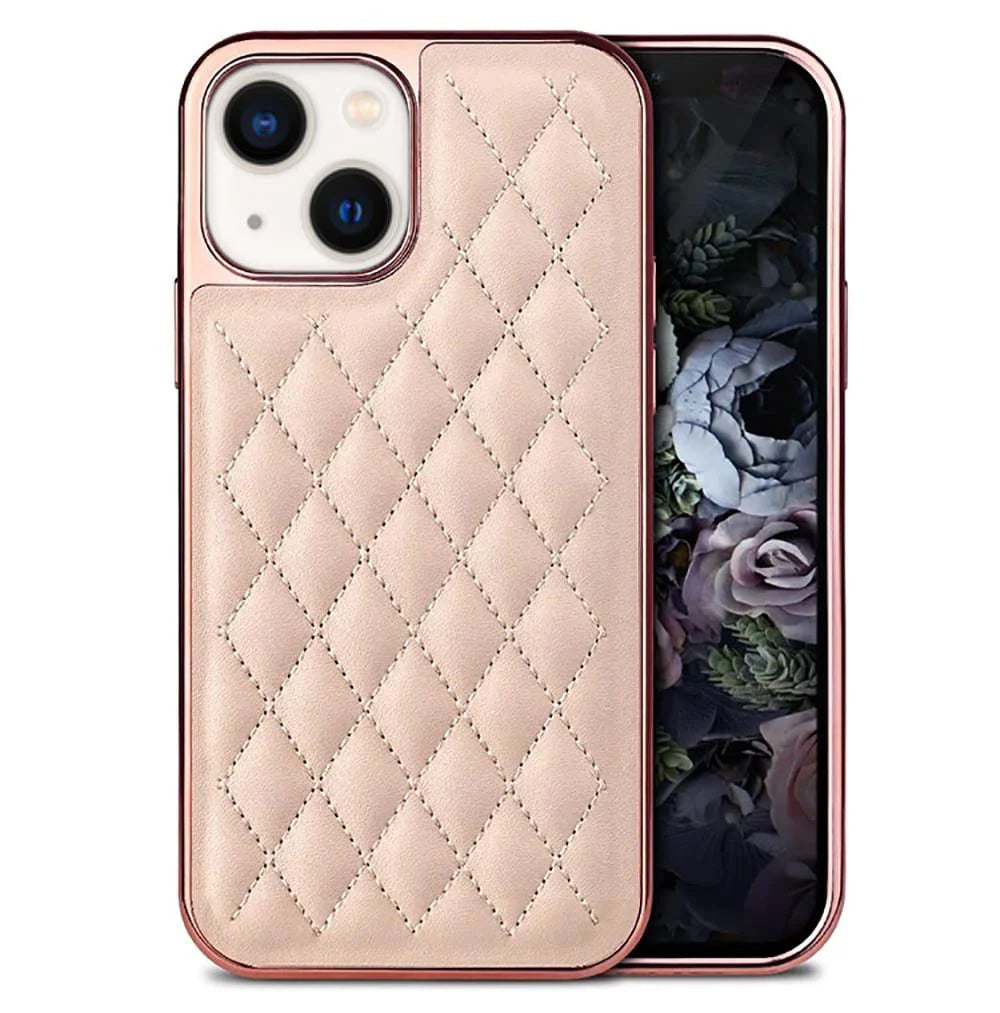 Premium Electroplated PU Leather Back Cover case For iPhone 14 - Pink