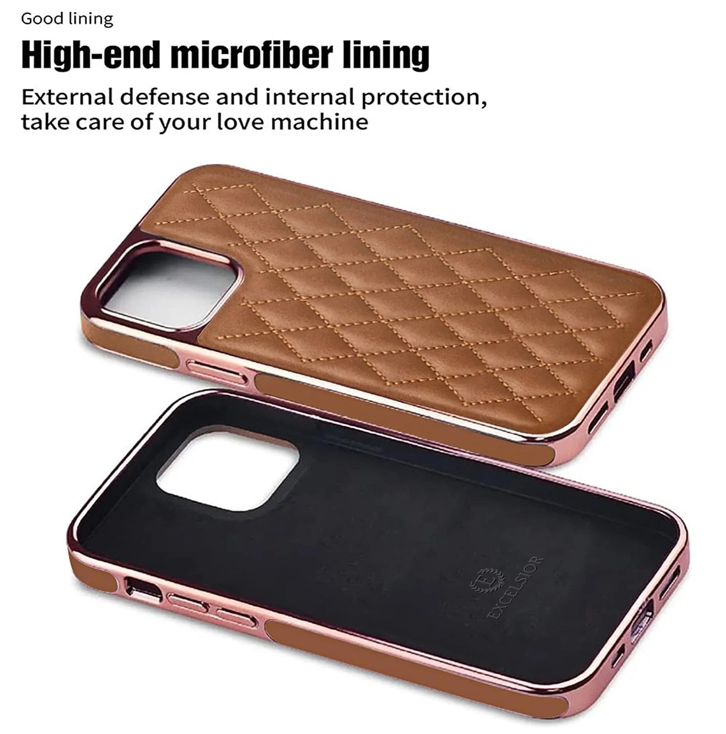 Premium Electroplated PU Leather Back Cover case For iPhone 14 - Brown