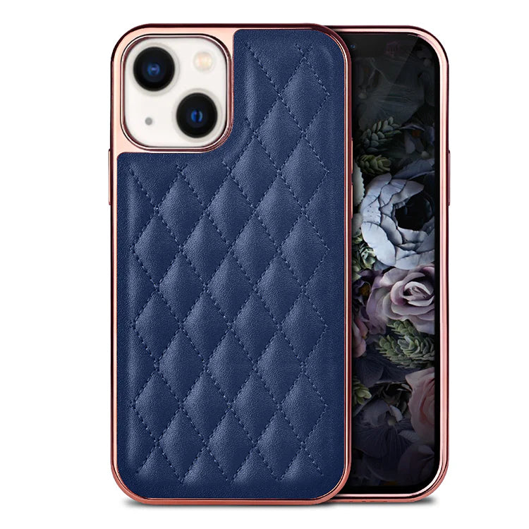 Premium Electroplated PU Leather Back Cover case For iPhone 14 - Blue