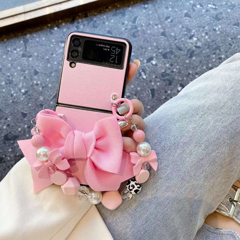 Samsung Cute PU tpu pc with butterfly wrist chain Z FLIP 4 Pink