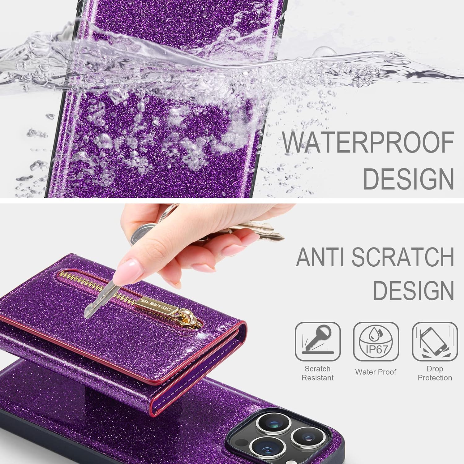 Mobile case Bling Glitter Wallet Leather case Bag Detachable