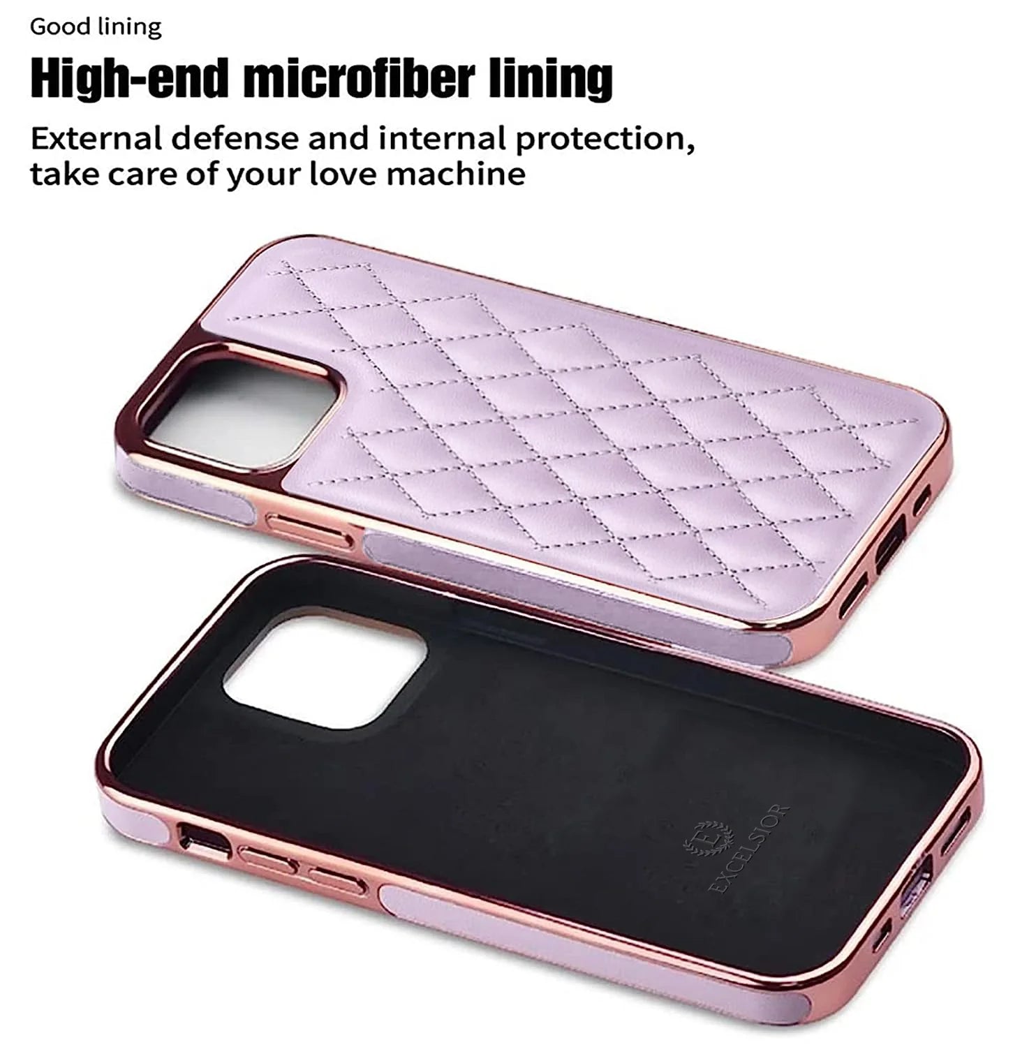 Premium Electroplated PU Leather Back Cover case For iPhone 14 - Purple