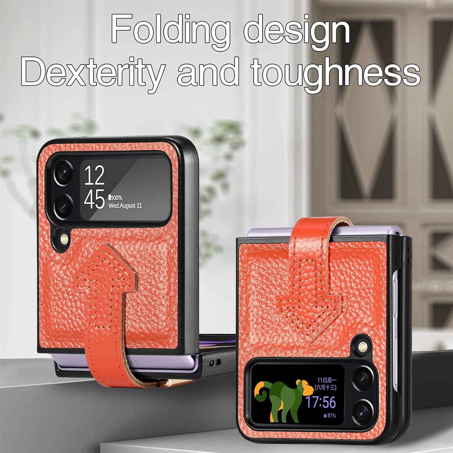 Genuine PU Leather hand strap for samsung Galaxy Z flip 4 - Orange