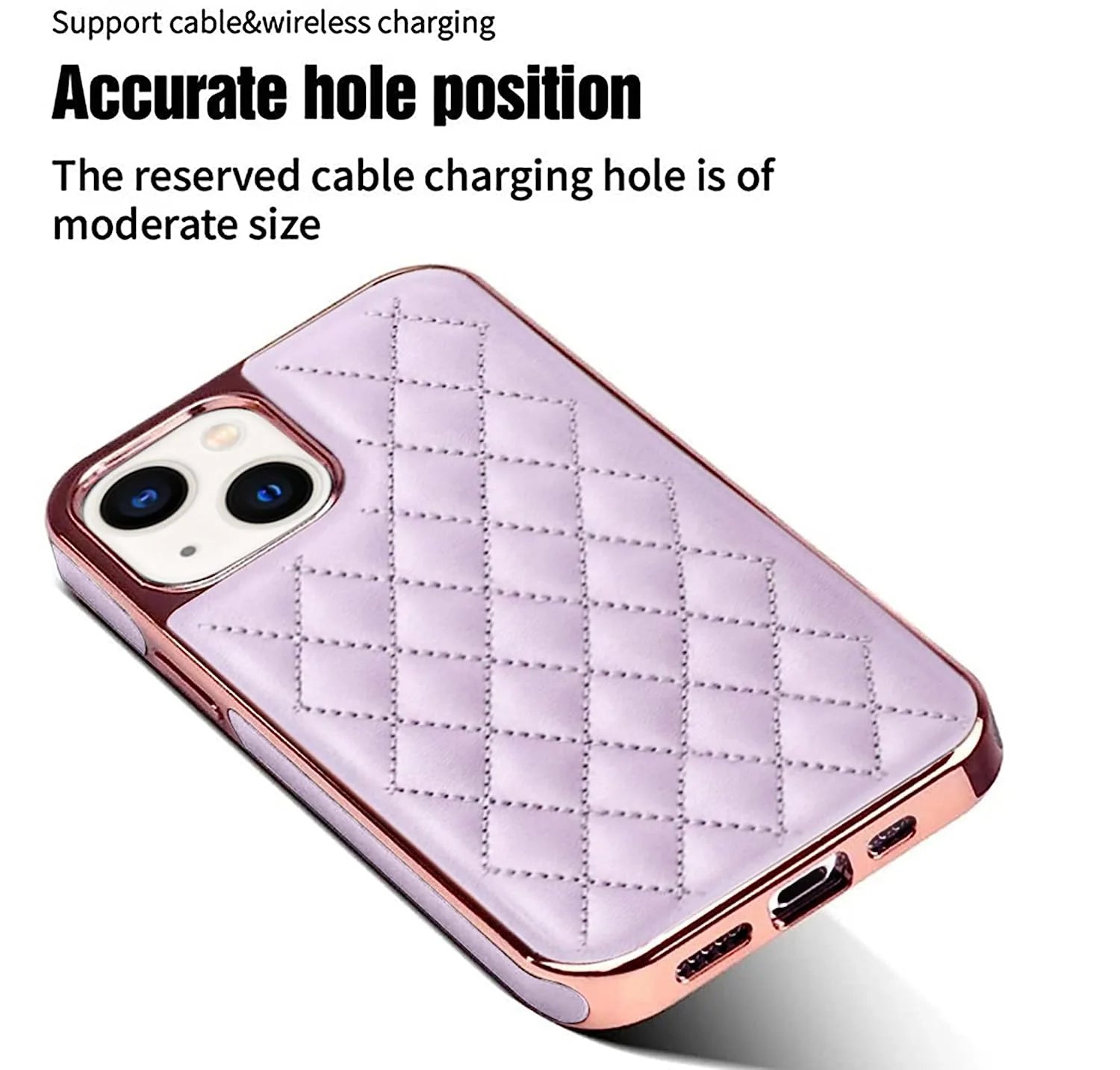 Premium Electroplated PU Leather Back Cover case For iPhone 14 - Purple