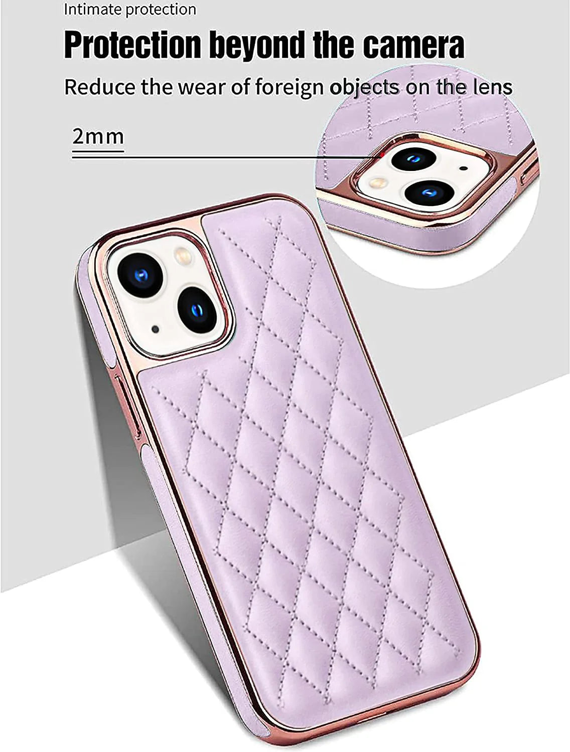 Premium Electroplated PU Leather Back Cover case For iPhone 14 - Purple