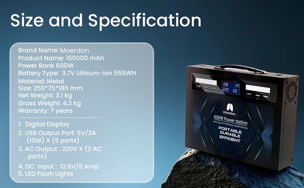 Moerdon 600watt- 150000Mah (555Wh) Portable Power Station