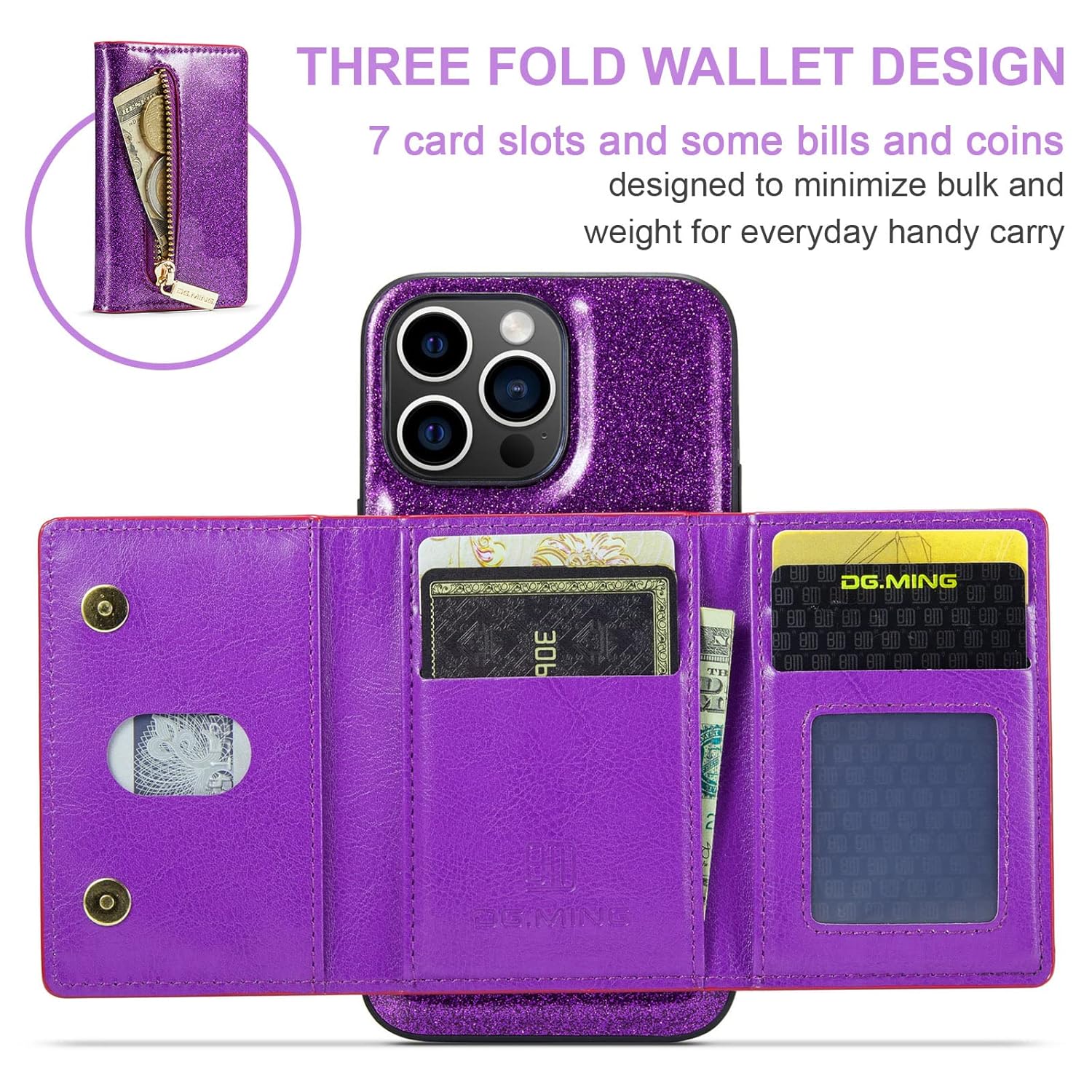 Mobile case Bling Glitter Wallet Leather case Bag Detachable