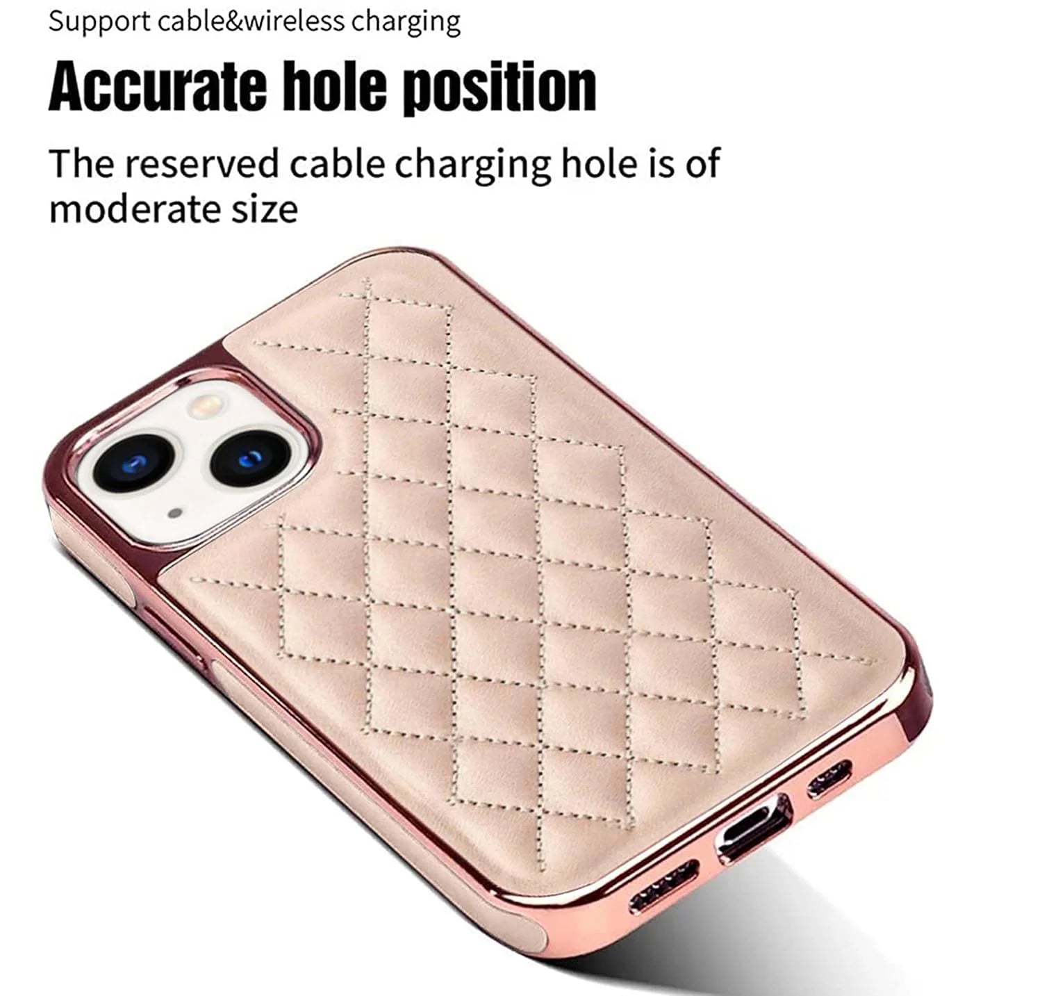 Premium Electroplated PU Leather Back Cover case For iPhone 14 - Pink