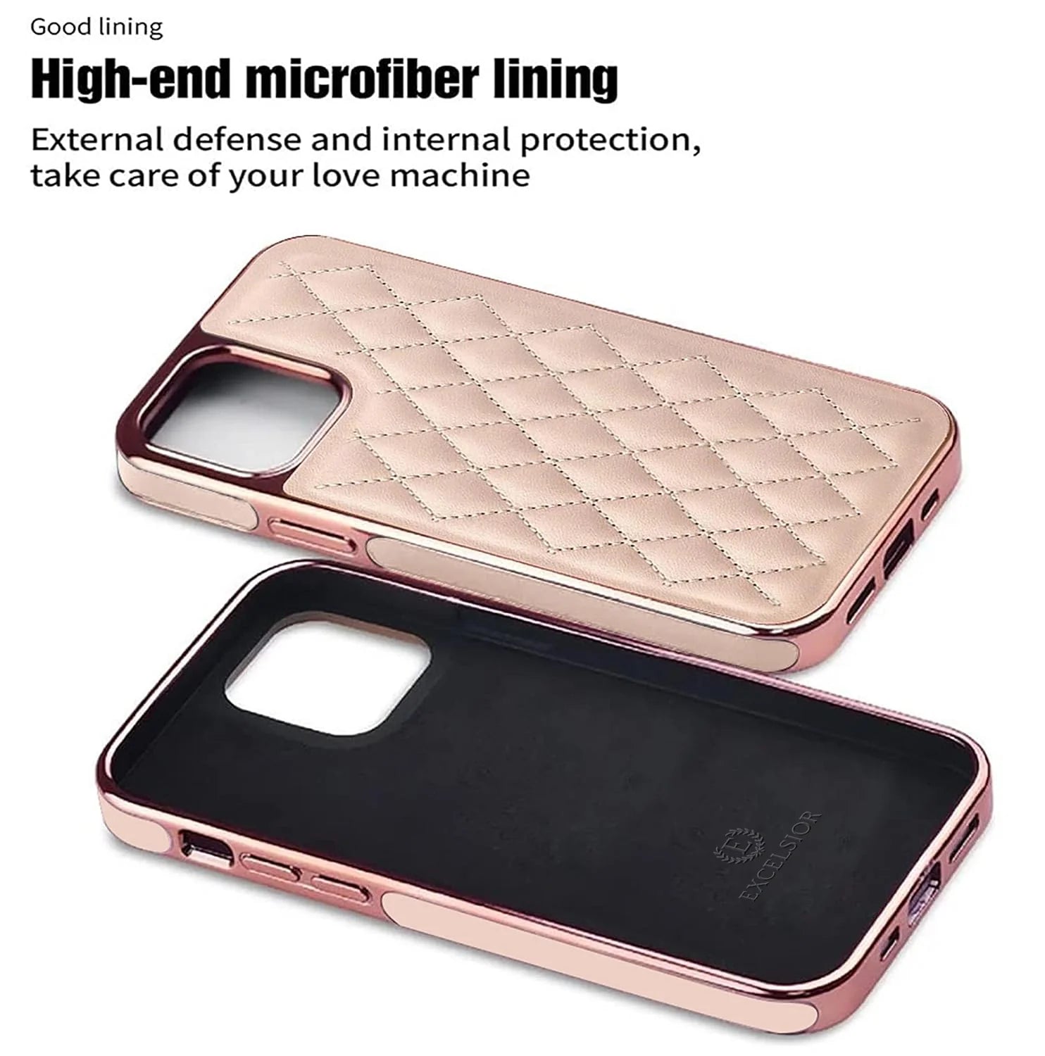 Premium Electroplated PU Leather Back Cover case For iPhone 14 - Pink