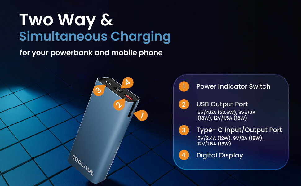 Coolnut 10000mah - 45 watt Mobile Power Bank