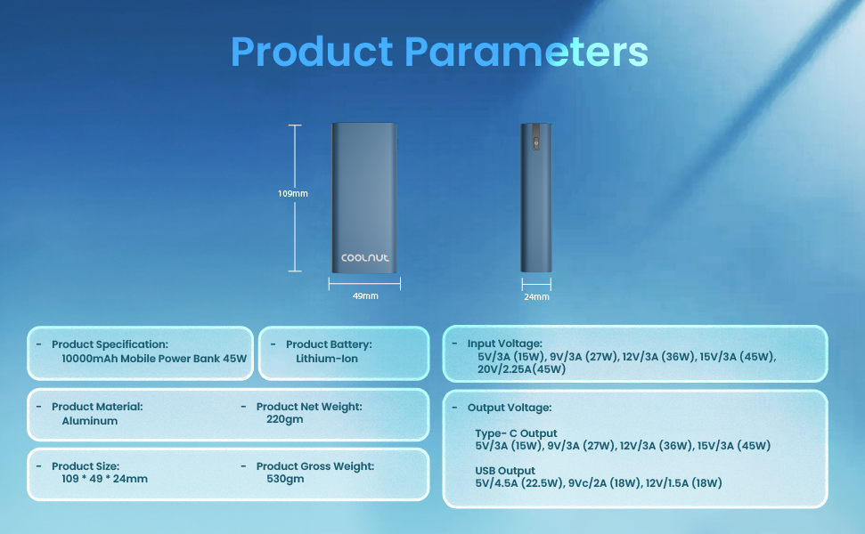 Coolnut 10000mah - 45 watt Mobile Power Bank