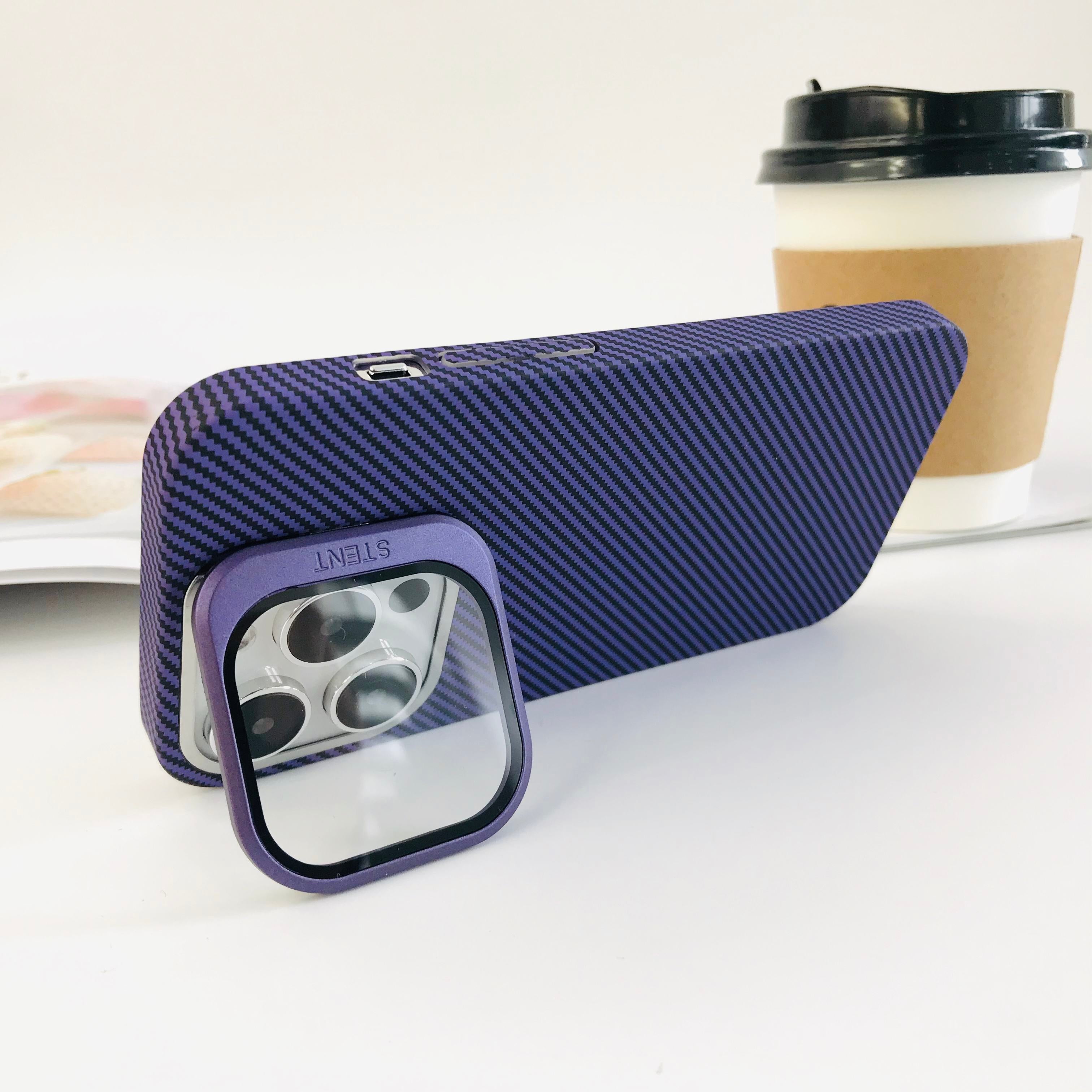 Stent Case with Carbon Fiber Aesthetic and Kickstand Camera Protection - Purple