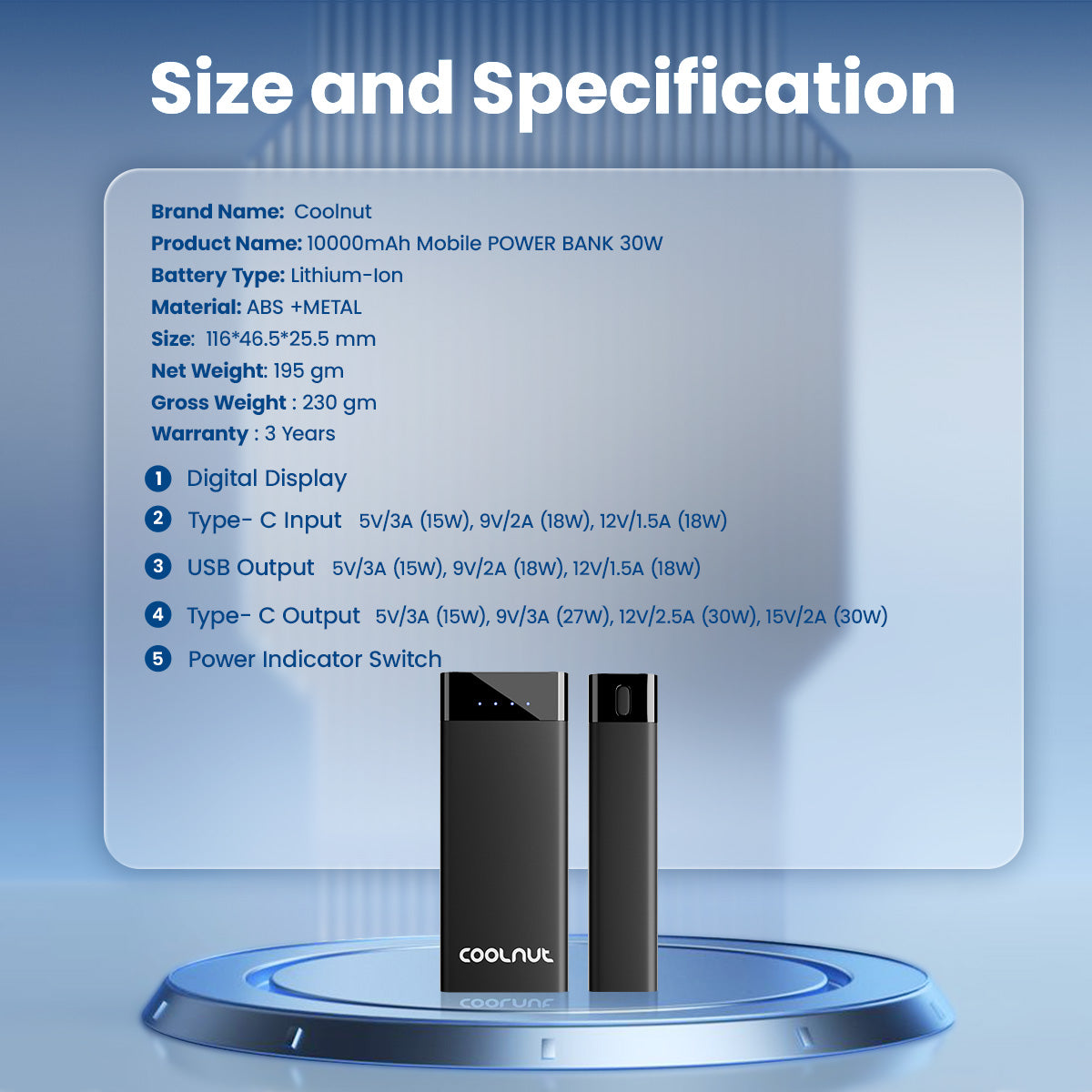 Coolnut 10000mah - 30 watt Mobile Power Bank