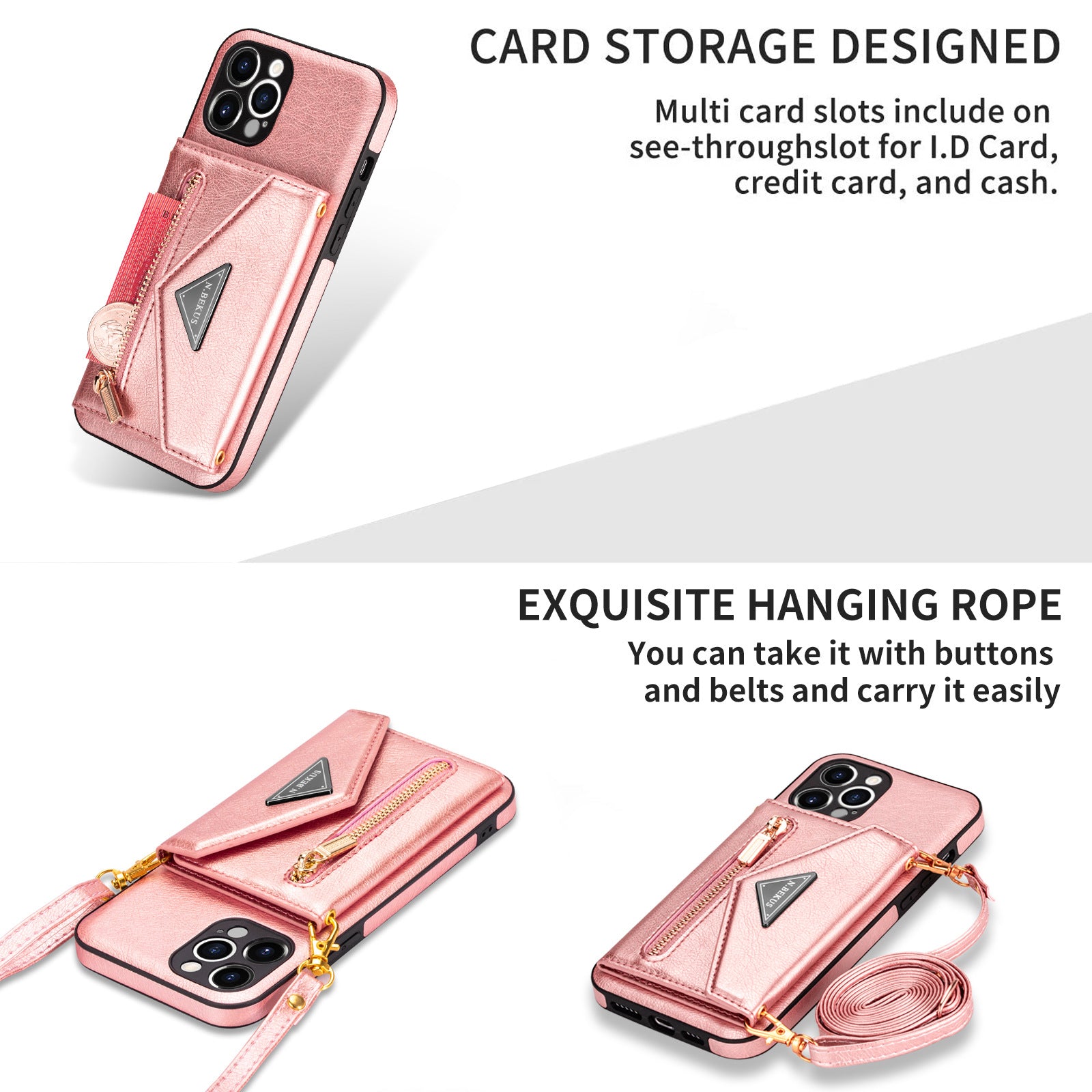 Luxury high quality PU leather wallet with card slot iPhone 13 Pink