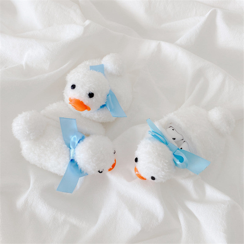 3D Cute Cartoon Plush Duck Stuffed Doll Bowknot Earphone Case