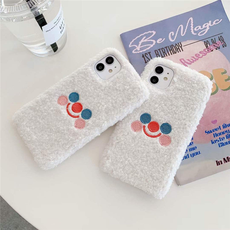 Cute Cartoon Monster Blusher Smile Face Plush Phone Case For iPhone 13 & 14 Series