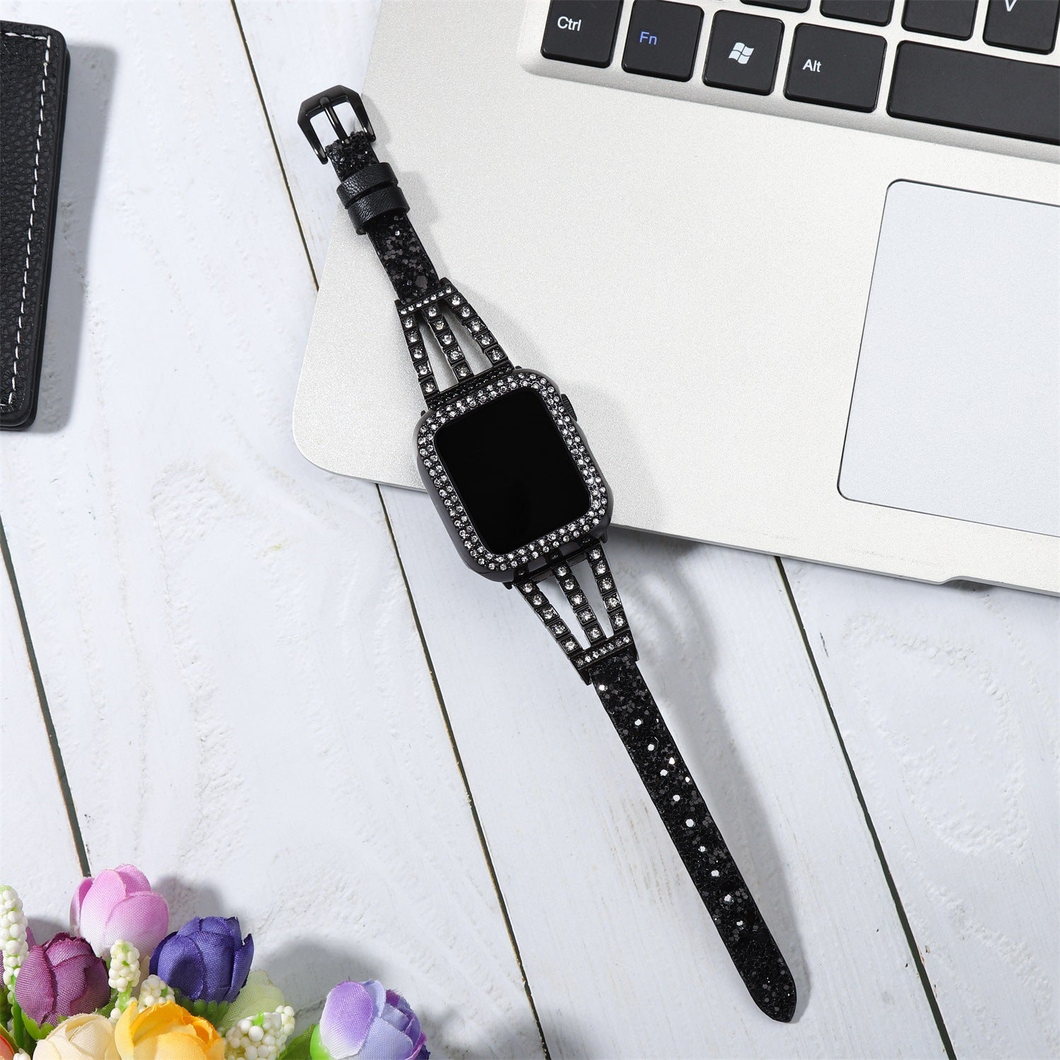 Watch Band For Watch pu Leather Metal Glitter Bling Strap Watch Series 41 mm