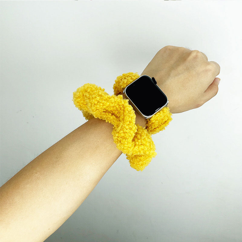 Soft Fabric Wristband Bracelet: Compatible with Apple Watch  Women's Elastic Compression Band with Teddy Plush Elasticity - Yellow