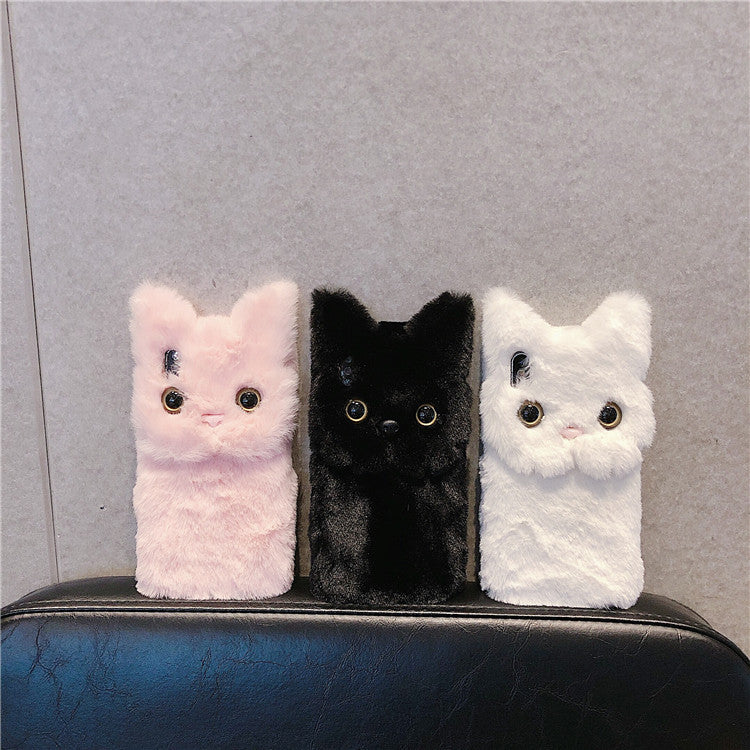 Hot cute cat fur TPU cartoon cover soft fluffy Iphone 13 PRO - Black