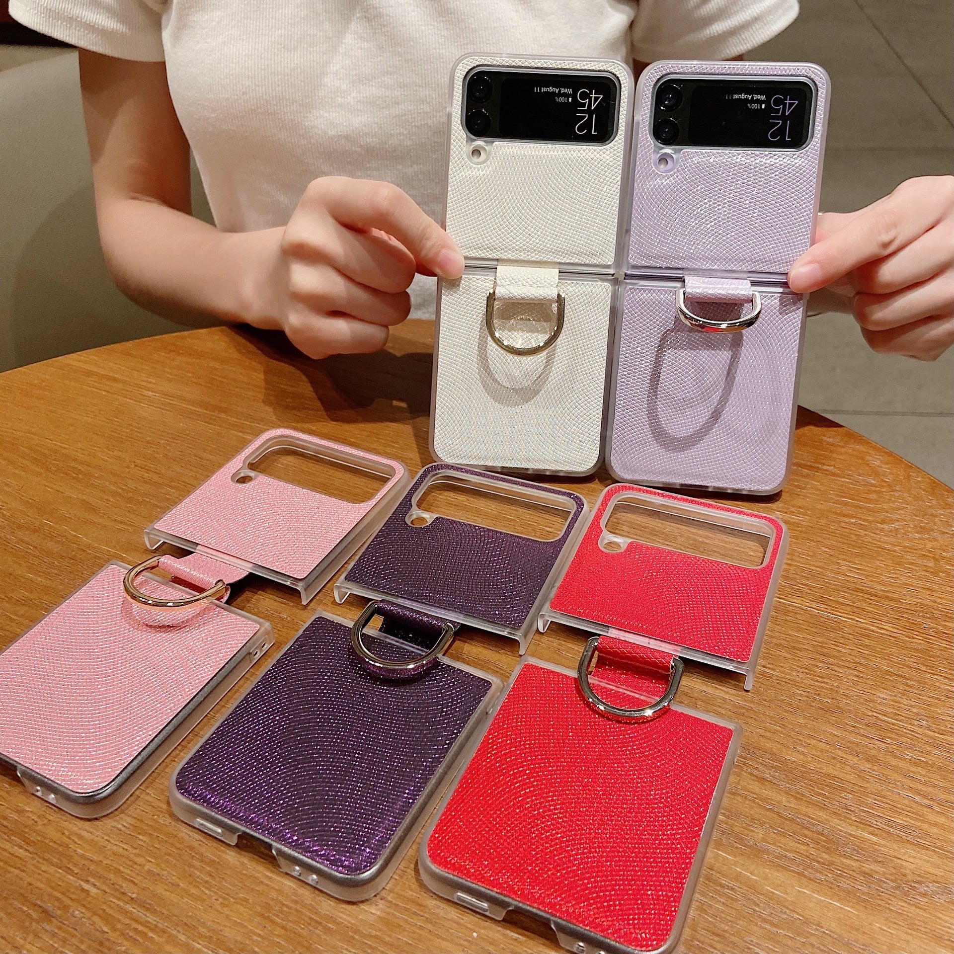 High quality flip phone case pu with finger ring for Galaxy Z flip 4 - Purple