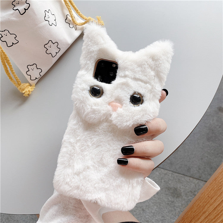 Hot cute cat fur TPU cartoon cover soft fluffy Iphone 13 PRO - White