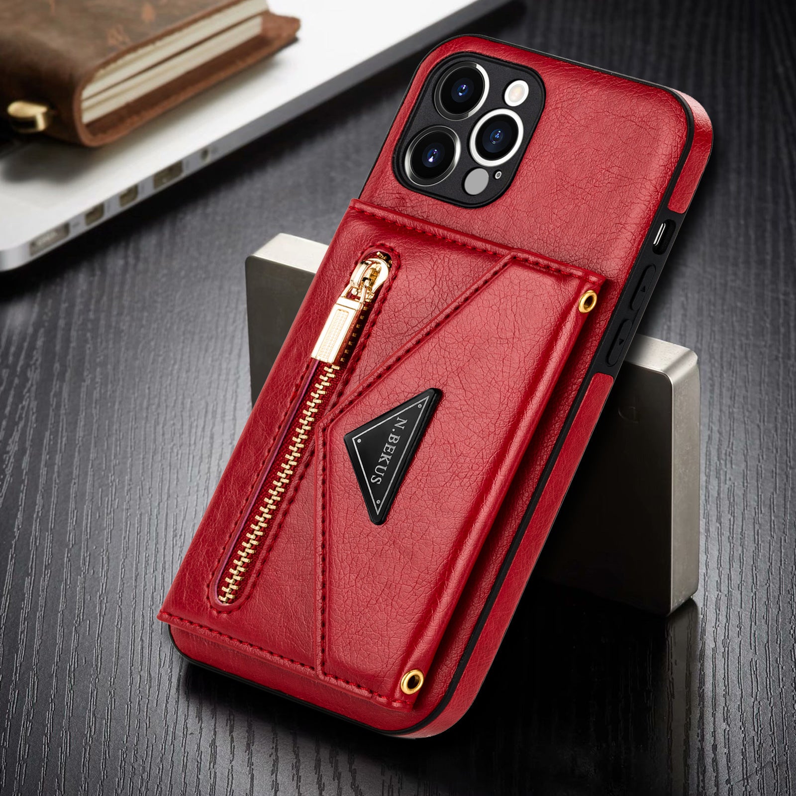 Luxury high quality PU leather wallet with card slot iPhone 13 - Red