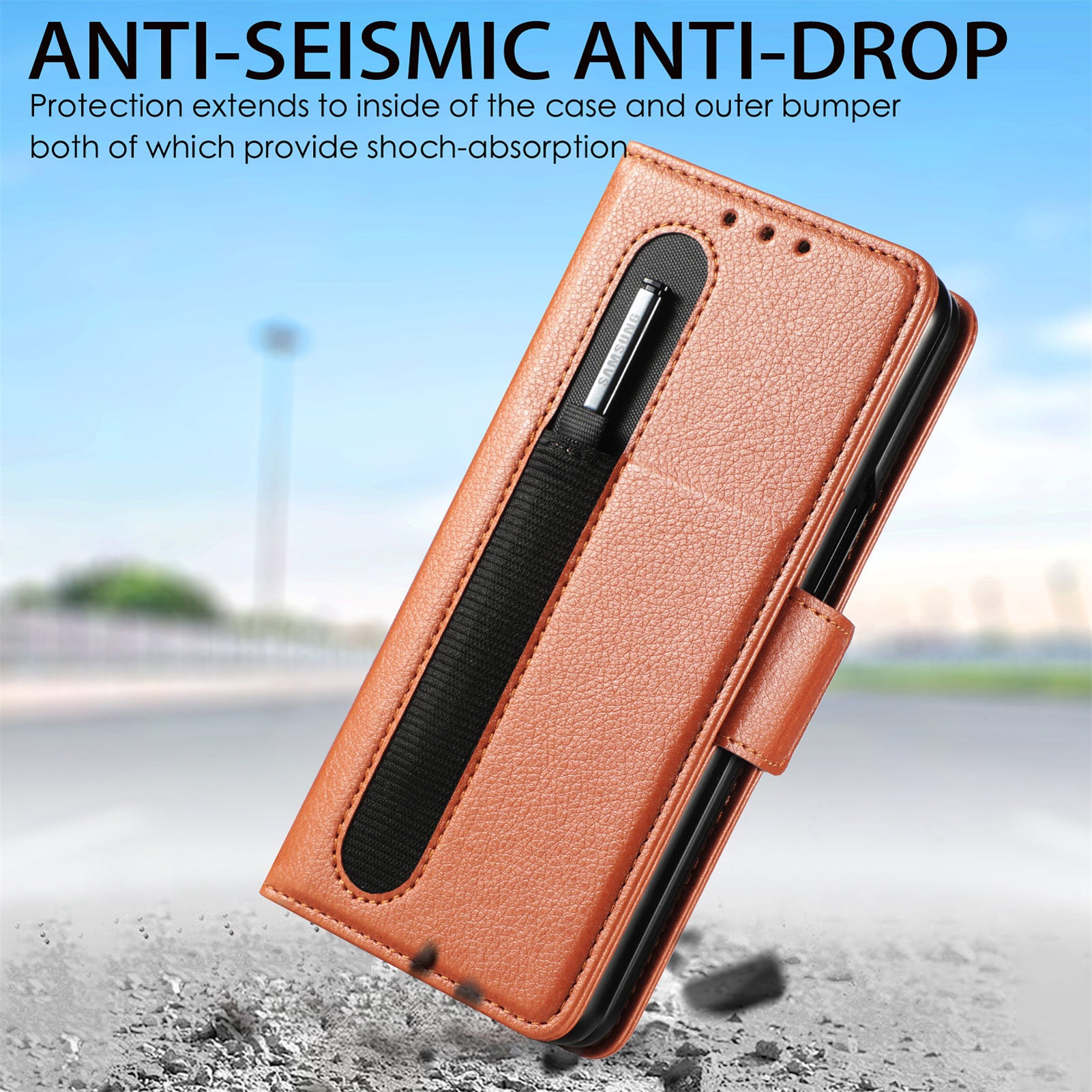 samsung Fold 3 ultra thin Pu leather magnetic cover -Brown