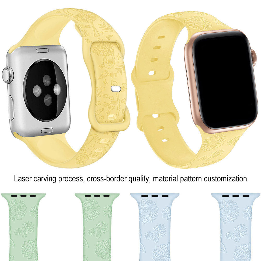 Silicone braceletfor iwatch  For Apple Watch Band Fashion Floral Engraved Strap