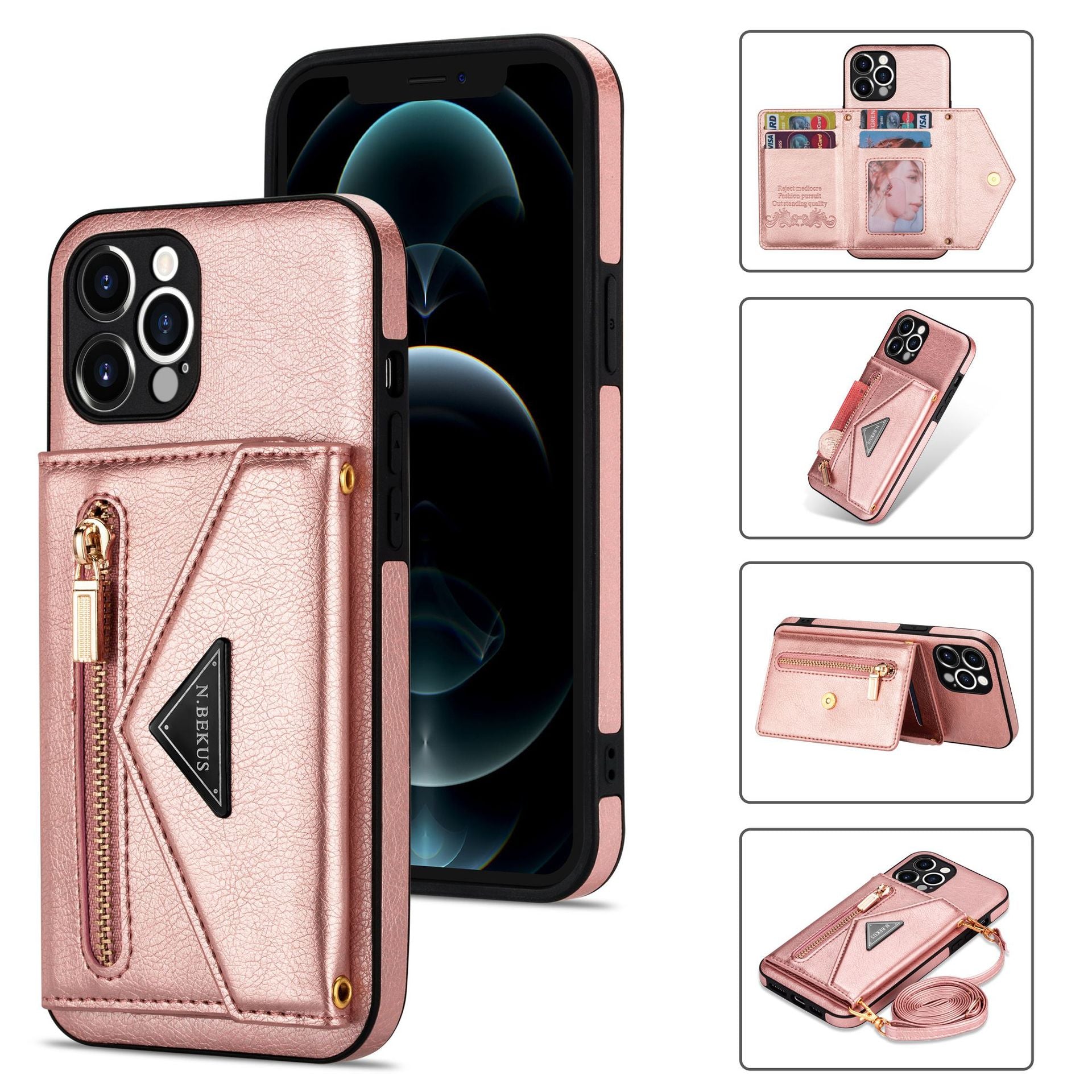 Luxury high quality PU leather wallet with card slot iPhone 13 Pink