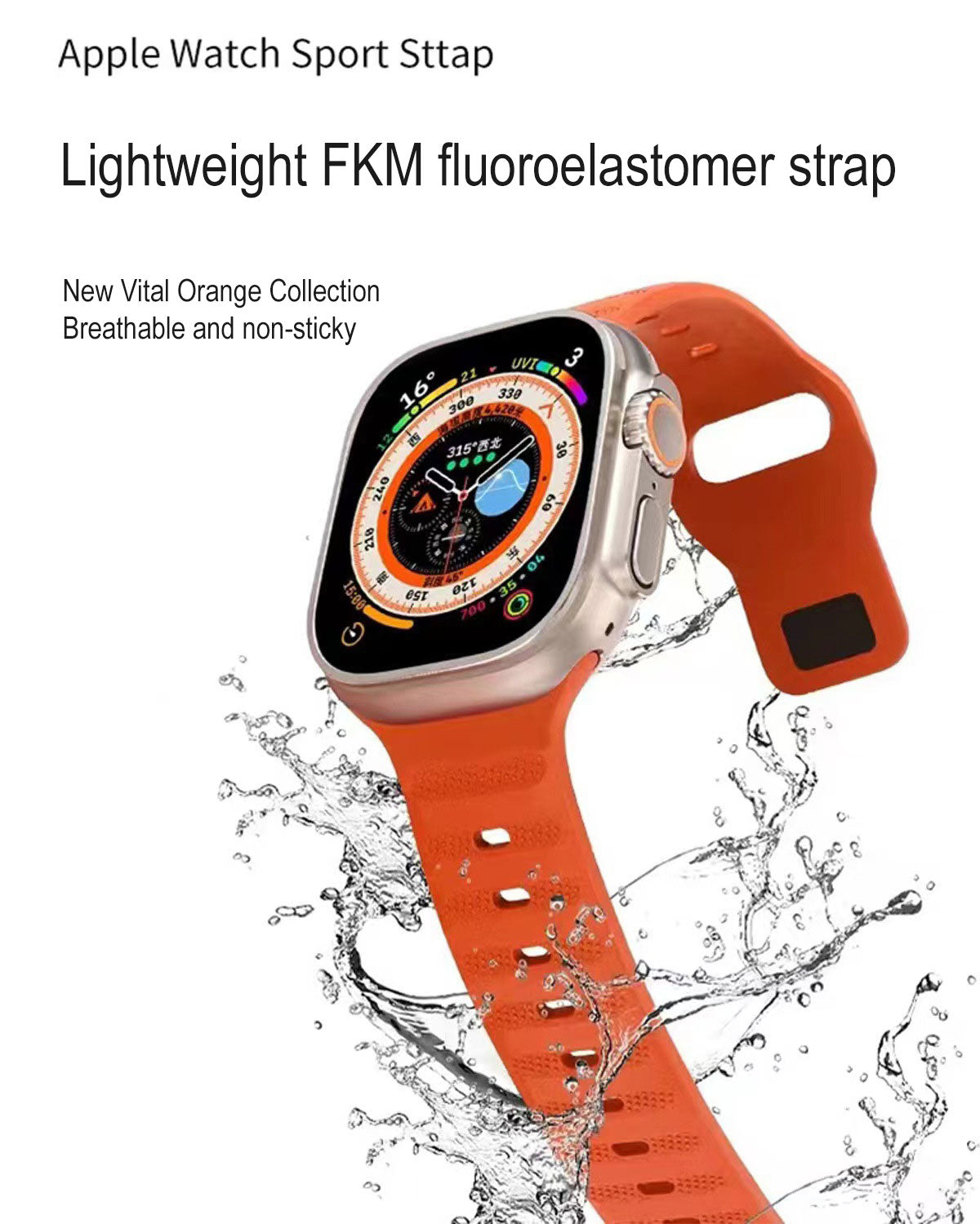 Fashion Men luxury FKM Watch Band Strap Belt For Apple Watch Orange