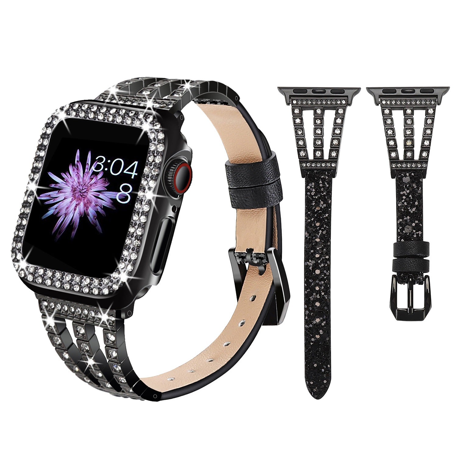 Watch Band For Watch pu Leather Metal Glitter Bling Strap Watch Series 41 mm