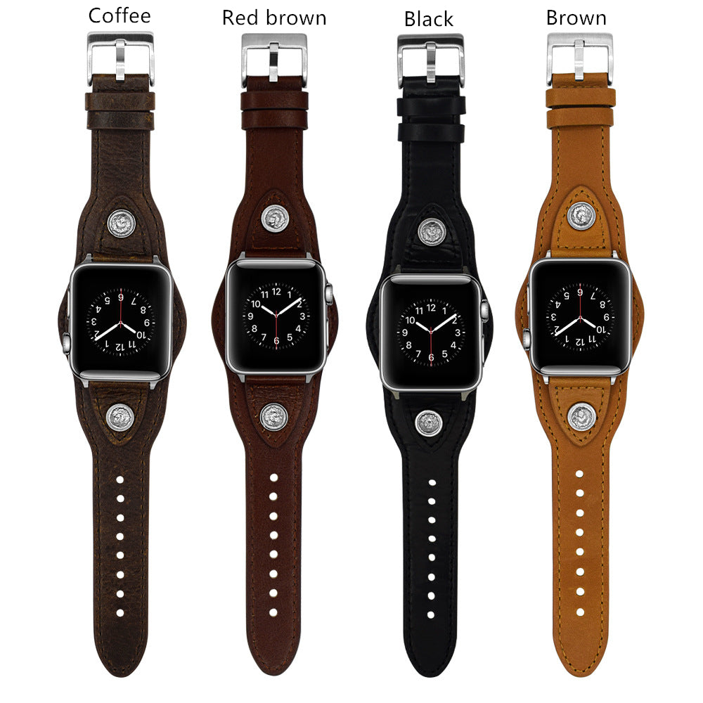 Genuine Cowhide PU Leather Watch Strap Bund Watch Band Fit for Apple Watch 44mm