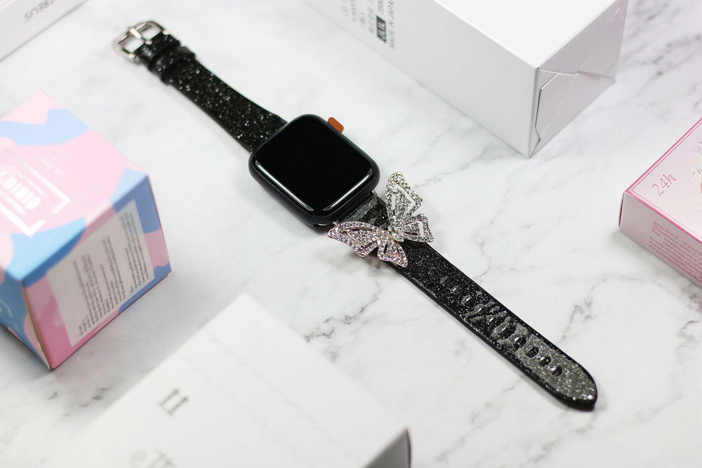 New Design Bling Butterfly Real leather Watch Band for Apple Watch