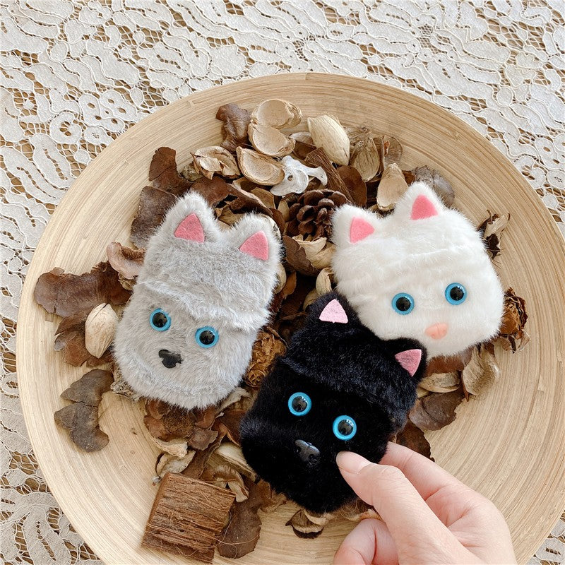 3D Cute Cartoon Black White Plush Cat Earphone Cases For Airpods 3