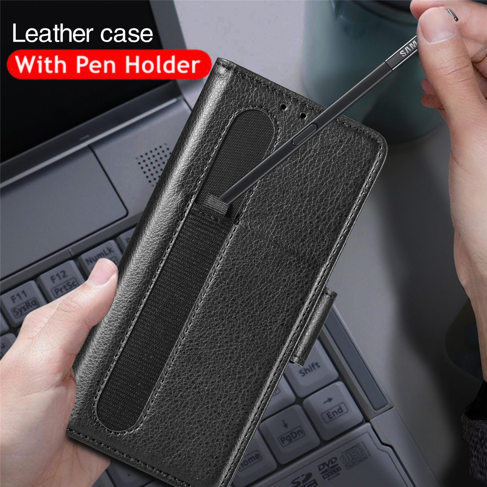 samsung Fold 3 ultra thin Pu leather magnetic cover -Black