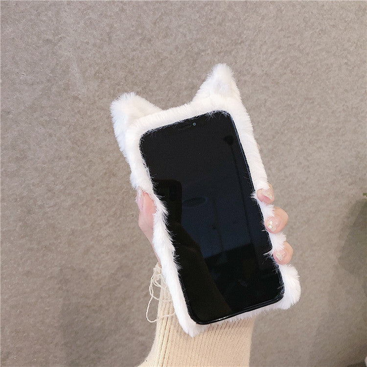 Hot cute cat fur TPU cartoon cover soft fluffy Iphone 13 PRO - White