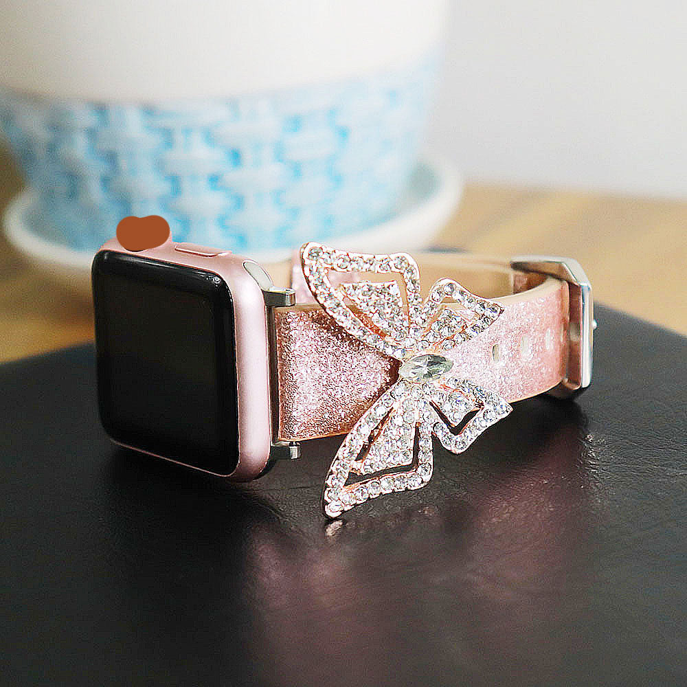 New Design Bling Butterfly Real leather Watch Band for Apple Watch