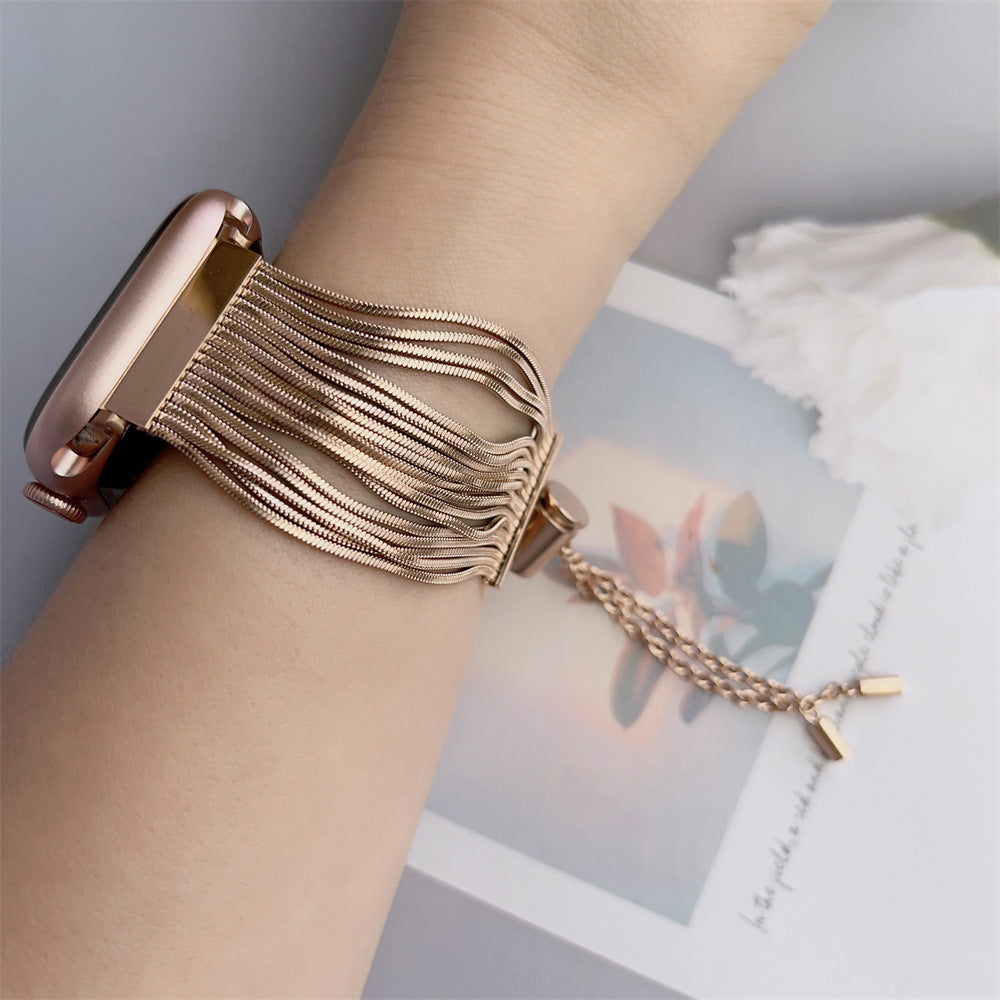 Luxury Women Jewelry Bracelet Smart Watch Band Tassel Stainless Steel Metal Watch Band For Apple Watch Band Stainless Steel 41mm