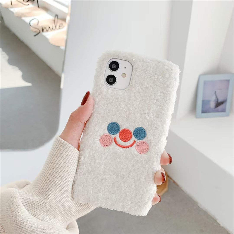 Cute Cartoon Monster Blusher Smile Face Plush Phone Case For iPhone 13 & 14 Series