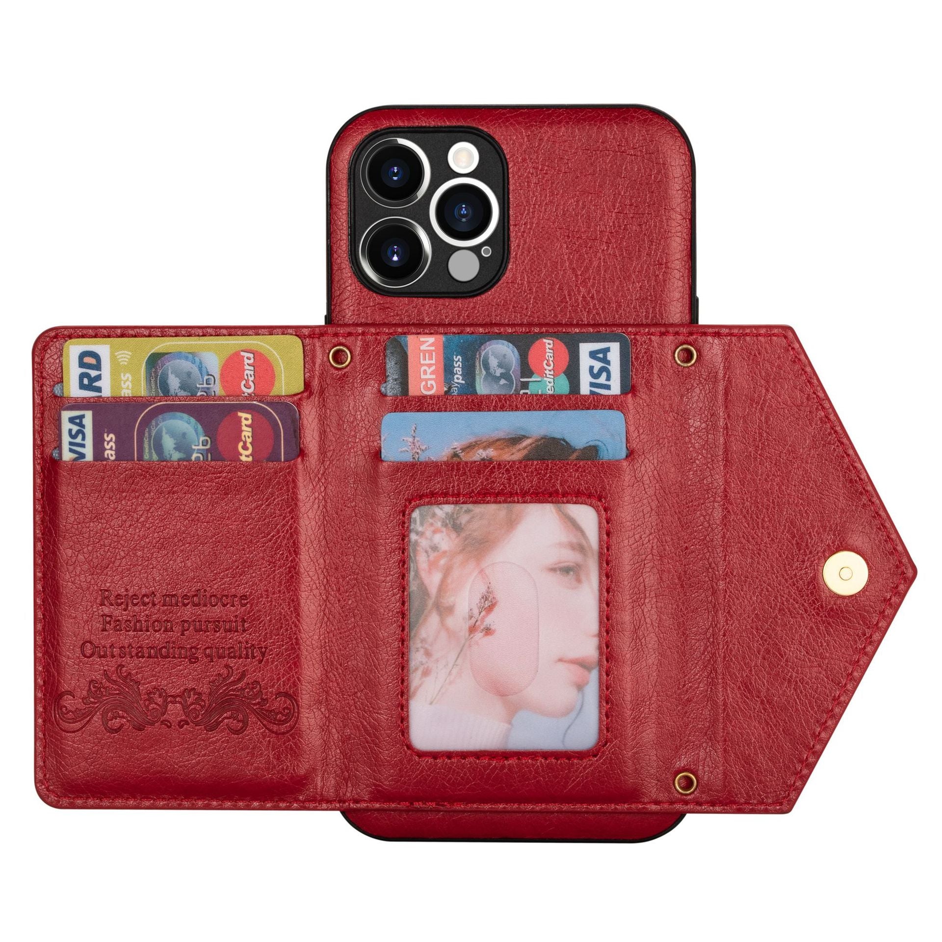 Luxury high quality PU leather wallet with card slot iPhone 13 - Red