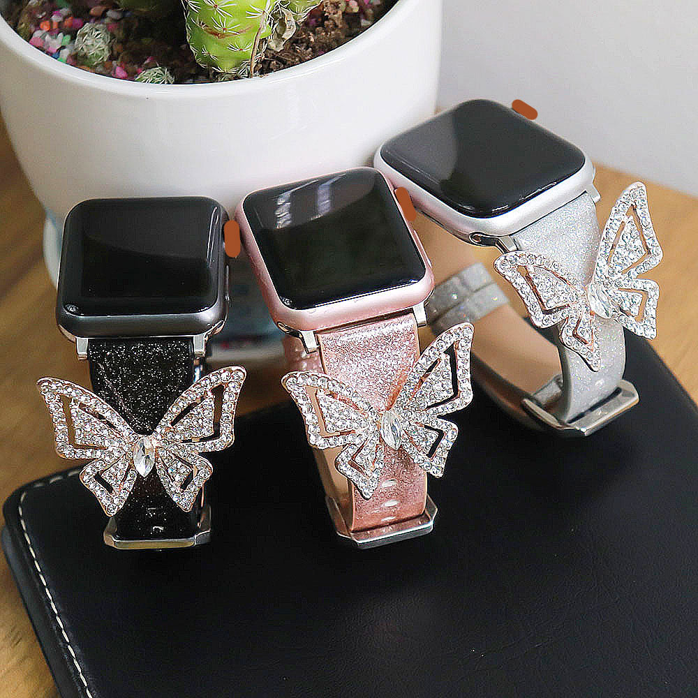 New Design Bling Butterfly Real leather Watch Band for Apple Watch