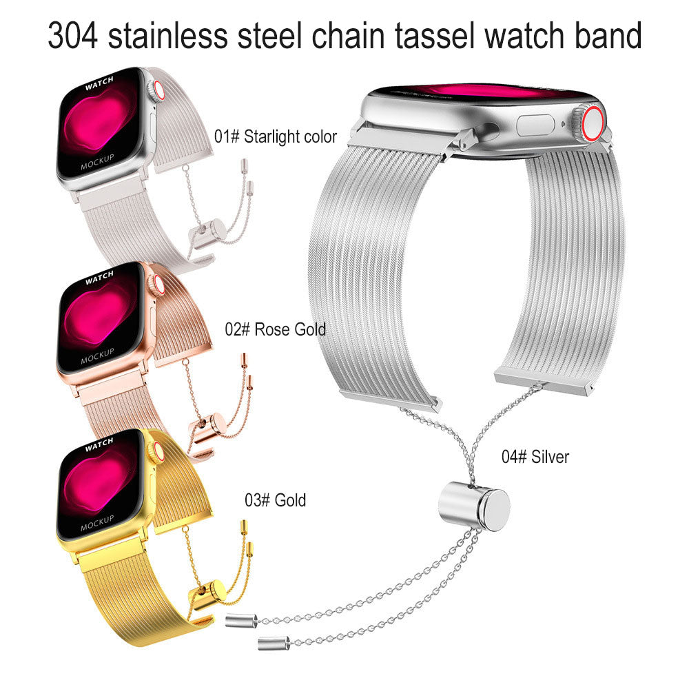 Luxury Women Jewelry Bracelet Smart Watch Band Tassel Stainless Steel Metal Watch Band For Apple Watch Band Stainless Steel 41mm