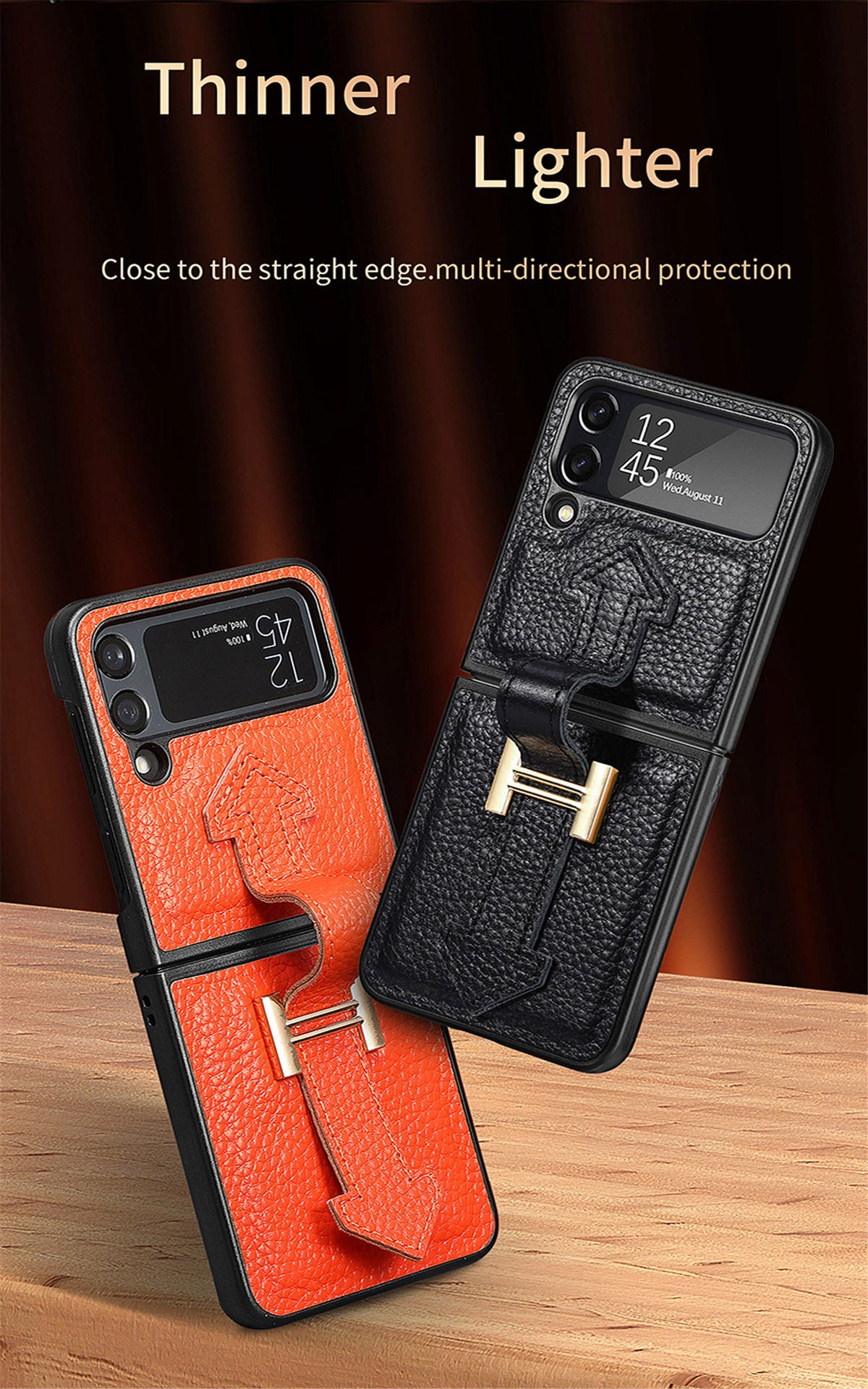 Genuine PU Leather hand strap for samsung Galaxy Z flip 4 - Black