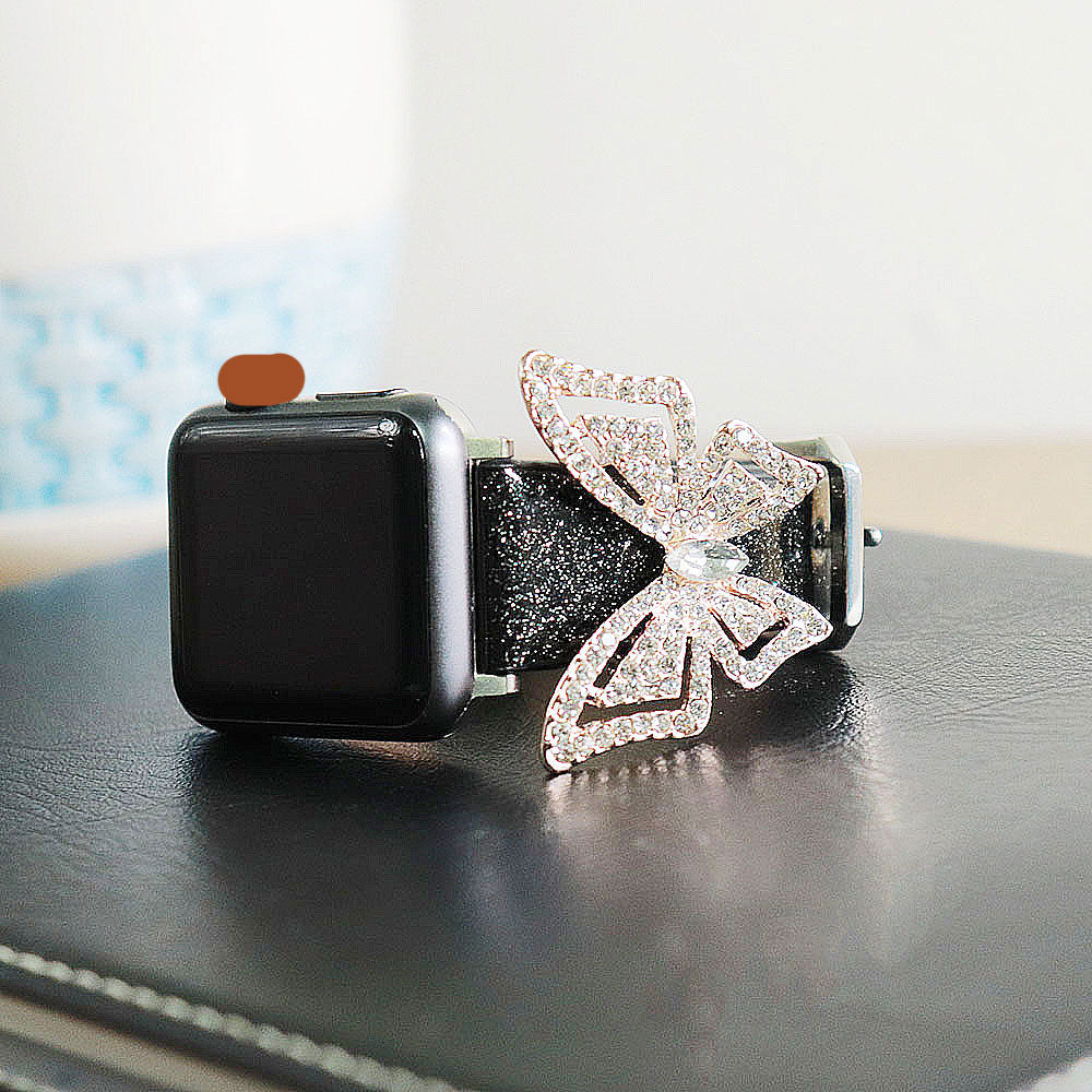 New Design Bling Butterfly Real leather Watch Band for Apple Watch