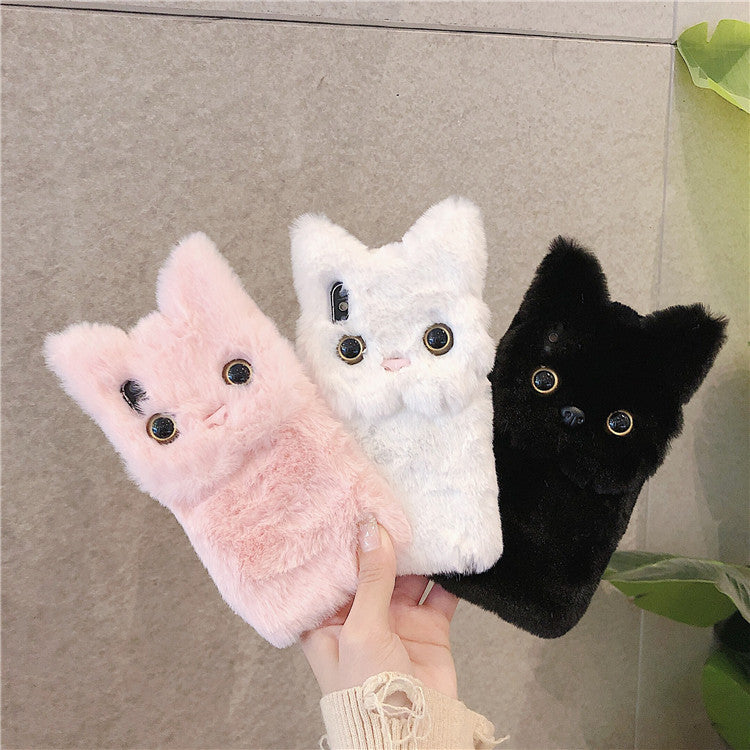 Hot cute cat fur TPU cartoon cover soft fluffy Iphone 13 PRO - Black