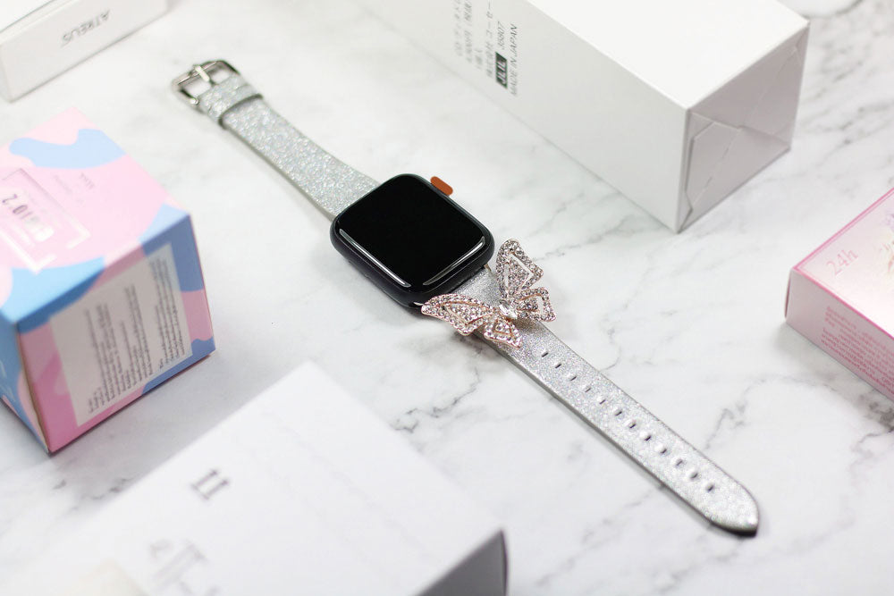 New Design Bling Butterfly Real leather Watch Band for Apple Watch