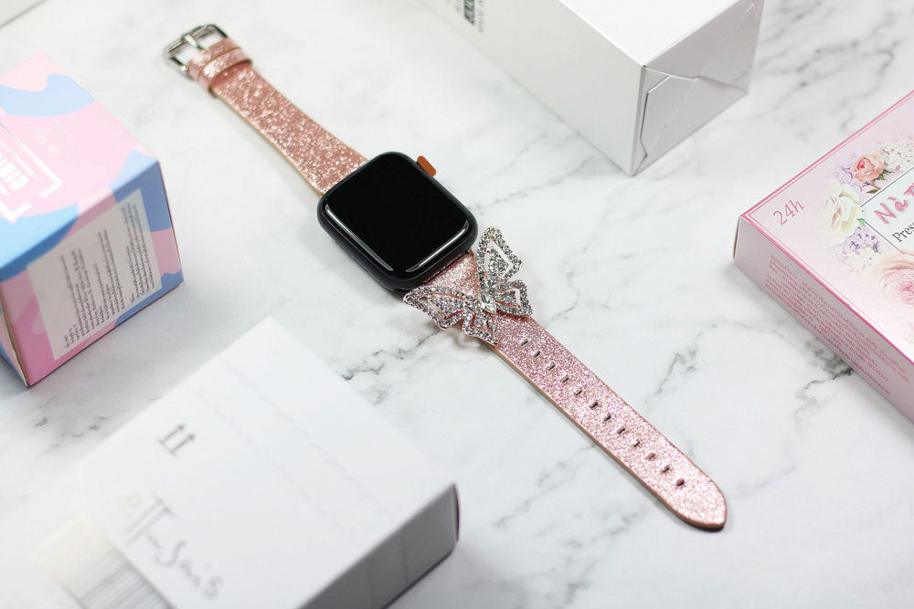 New Design Bling Butterfly Real leather Watch Band for Apple Watch