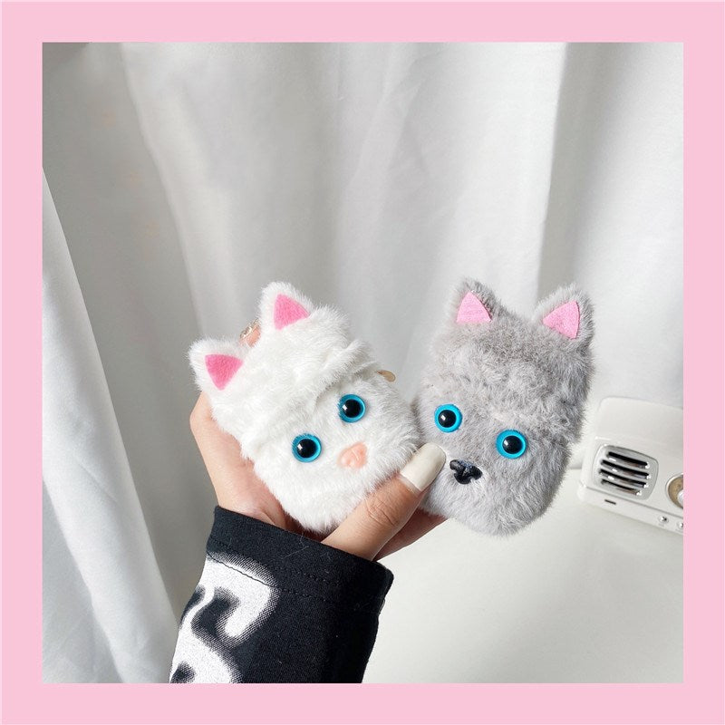 3D Cute Cartoon Black White Plush Cat Earphone Cases For Airpods 3