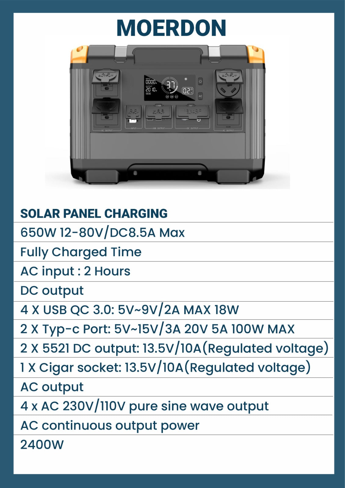 Moerdon 2400W Power Station Capacity 2016 WH