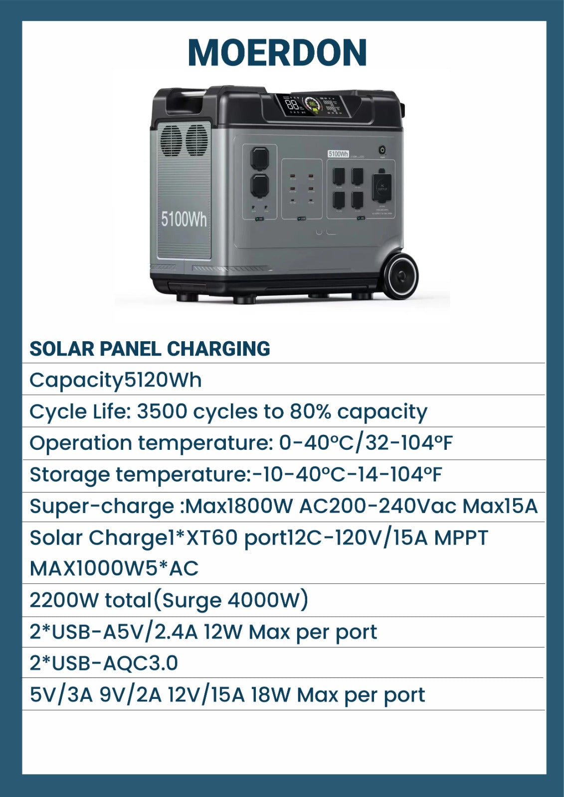 Moerdon 4000W Power Station 5120 WH